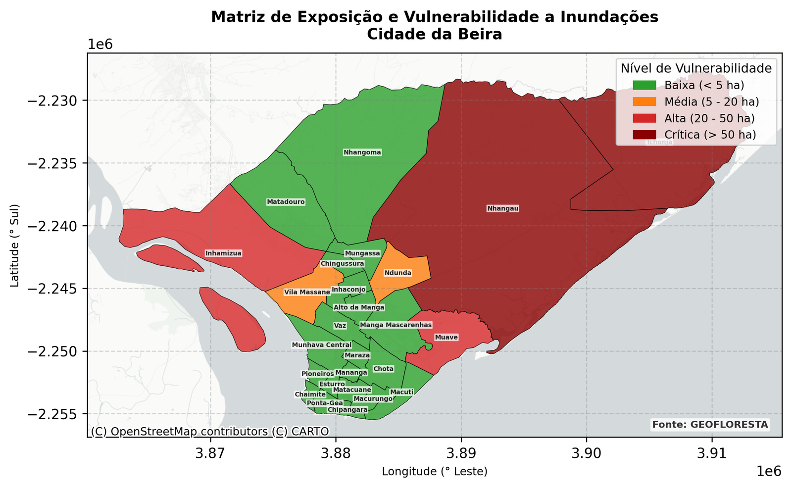Matriz de exposição e vulnerabilidade a inundações por bairro
